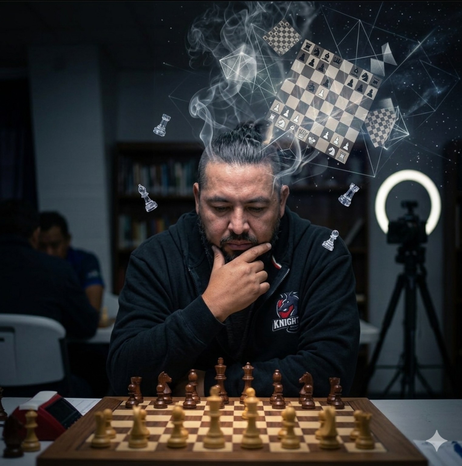 Jeremías Bolaños, creador de JereChess, frente a un tablero de ajedrez